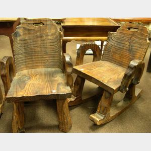 Asian Rustic Pine Armchair and Armrocker.