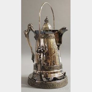 Victorian Aesthetic Movement Presentation Silver-plated Coffeepot on Stand