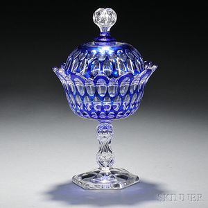 Cobalt Cut-to-Clear Glass Covered Urn