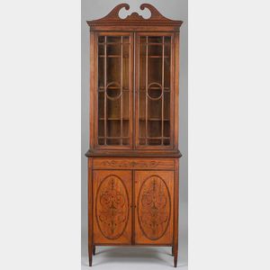 Edwardian Inlaid Satinwood Bookcase Cabinet