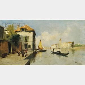 Virgilio Ripari (Italian, 1843-1902) View Along the Grand Canal, Venice
