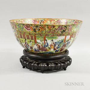Large Famille Rose Porcelain Punch Bowl with Stand