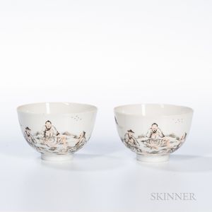 Pair of Grisaille-enameled Porcelain Cups