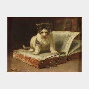 John Henry Dolph (American, 1835-1903) The Scholar/A Kitten on a Book