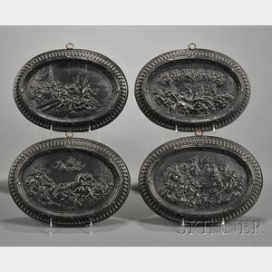 Set of Four Wedgwood and Bentley Period Black Basalt Plaques