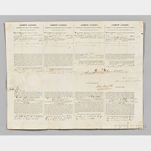 Jackson, Andrew (1767-1845) Signed Ship's Papers, 19 January 1836.