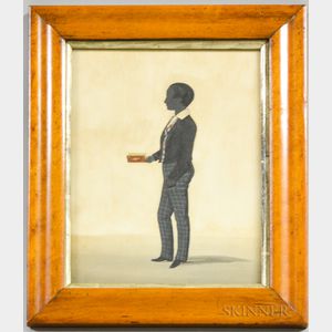 English Watercolor Silhouette of a Boy Holding a Book
