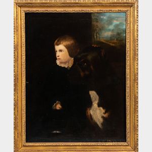 British School, 19th Century Portrait of a Boy, Said to be the Earl of Pembroke, with His Dog