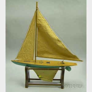 Keystone Toy Painted Wood and Metal Sailboat on Stand