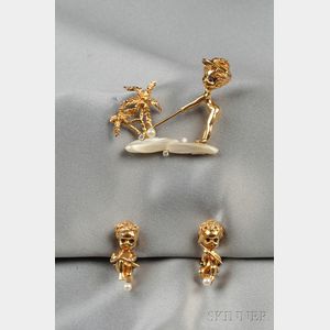 Whimsical Golf-theme Brooch and Earclips, Ruser