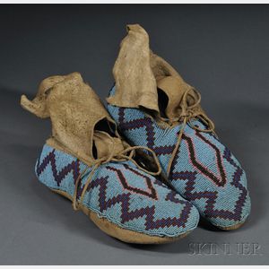 Pair of Plains Cree Beaded Hide Moccasins