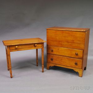 Pine Two-drawer Blanket Chest and Single-drawer Worktable
