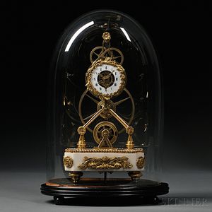 Miniature Ormolu and Marble Great Wheel Skeleton Clock