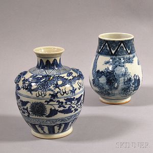 Two Blue and White Jars