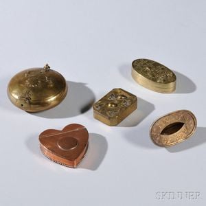 Five Early Brass and Copper Snuff Boxes