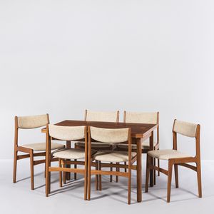 Danish Modern Teak and Teak-veneered Dining Table and Six Side Chairs