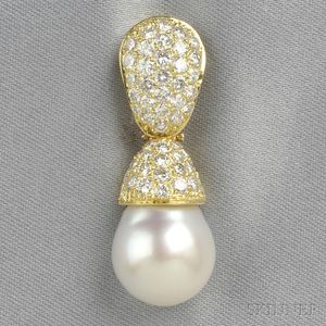 18kt Gold, South Sea Pearl, and Diamond Pendant