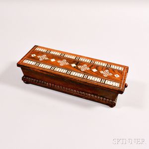Rosewood Mother-of-pearl- and Pewter-inlaid Cribbage Board/Box
