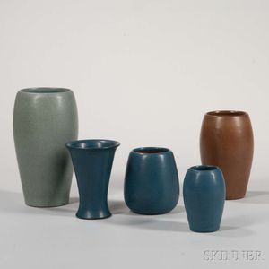 Five Marblehead Pottery Vases