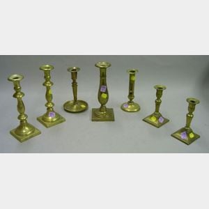 Seven Assorted Brass Candlesticks.