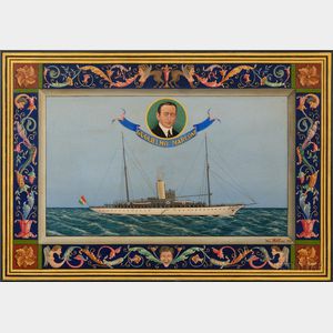 Italian/American School, 20th Century Portrait of Guglielmo Marconi and His Yacht ELETTRA.