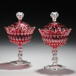 Three Ruby Cut-to-Clear Glass Covered Items