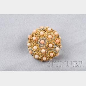 18kt Bicolor Gold and Coral Brooch