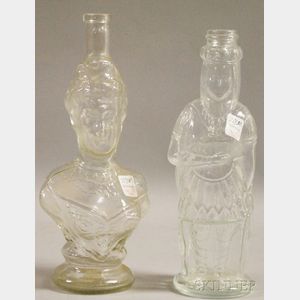 Two Colorless Molded Glass Figural Bottles