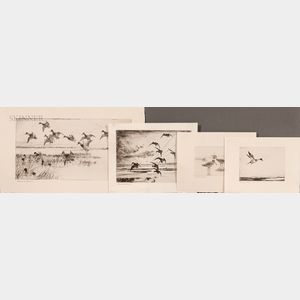 Frank Weston Benson (American, 1862-1951) Four Waterfowl Prints: Dawn
