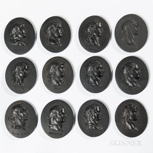 Twelve Wedgwood Black Basalt Caesar Medallions