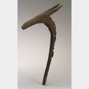 African Carved Wood Antelope Staff