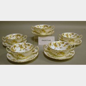 Set of Twelve Minton Ancestral Pattern Porcelain Soup Bowls and Saucers.
