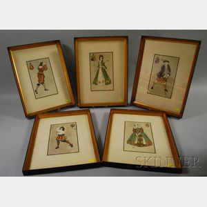 Set of Five Framed F.T. Richards Hand-colored Lithograph 16th-18th Century Golfer Costume Prints
