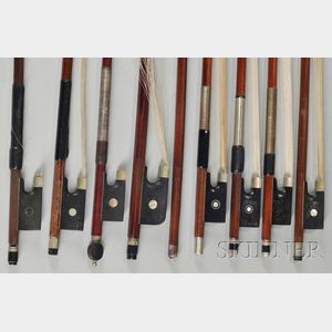 Eight Bows and One Bow Stick, Various Makers and Mounts.