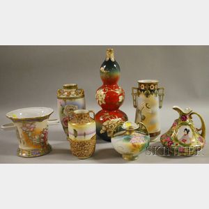 Seven Nippon/Japanese Scenic Hand-painted Porcelain Vases