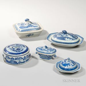 Five Canton Export Porcelain Covered Serving Items