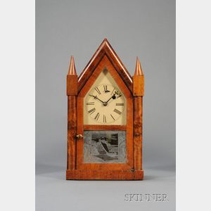 Mahogany Miniature Sharp Gothic or "Steeple" Torsion Pendulum Clock, by Theodore Terry & Company