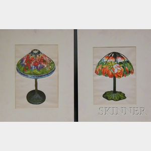 Indian School, 20th Century Lot of Two Indian Miniature-style Designs After Tiffany Lamps