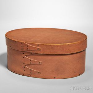 Shaker Red-painted Pine and Maple Covered Oval Box