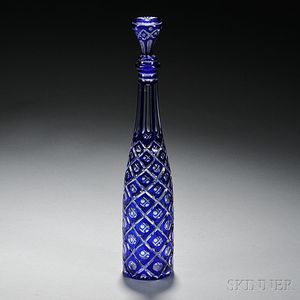 Cobalt Cut-to-Clear Glass Decanter