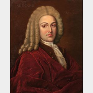 British School, 18th Century Portrait of a Wigged Man in a Red Coat