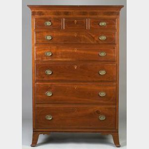 Federal Walnut Inlaid Tall Chest of Drawers