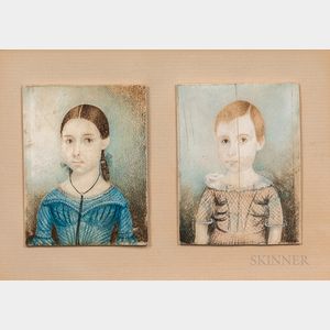American School, 19th Century Pair of Miniature Portraits of a Brother and Sister