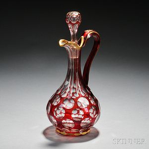 Ruby Cut-to-Clear Glass Decanter
