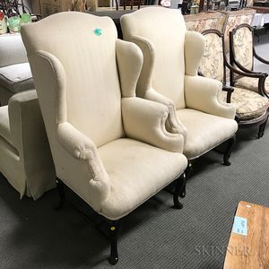 Pair of Queen Anne-style Upholstered Wing Chairs