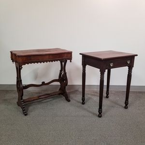 Late Classical Mahogany Veneer Sewing Stand and a Federal Cherry One-drawer Stand