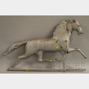 Silver-painted Molded Copper and Cast Iron Running Horse Weather Vane