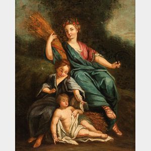Continental School, 18th Century Style Ceres, Goddess of Agriculture and Fertility, with a Mother and Sleeping Child.