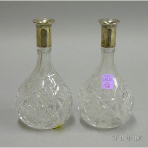 Pair of Continental .800 Silver and Colorless Bottle-form Glass Vases
