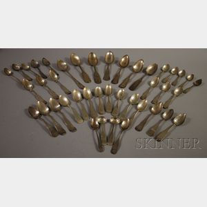 Approximately Forty Mostly American Coin Silver Spoons